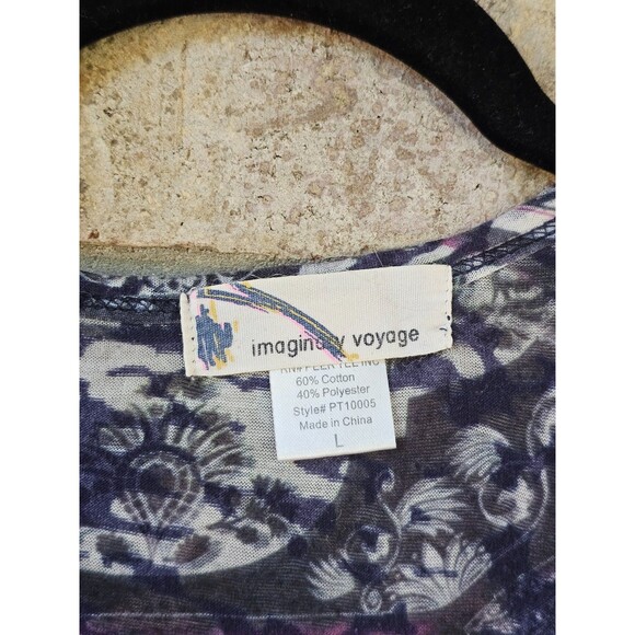 ALK Women's L Imaginary Voyage Purple Distressed Short Sleeve Tee Shirt T-Shirt - Picture 3 of 5